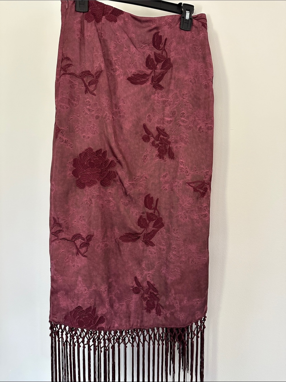 Zara Rose-Mauve Floral Fringe skirt - Picture 3 of 4